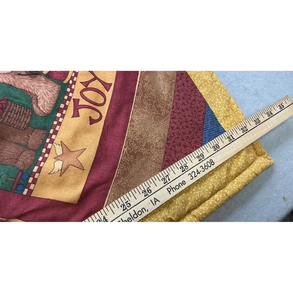 Vintage Christmas Teddy Bear Patchwork Quilt Throw Blanket Love Joy Peace 33x33
